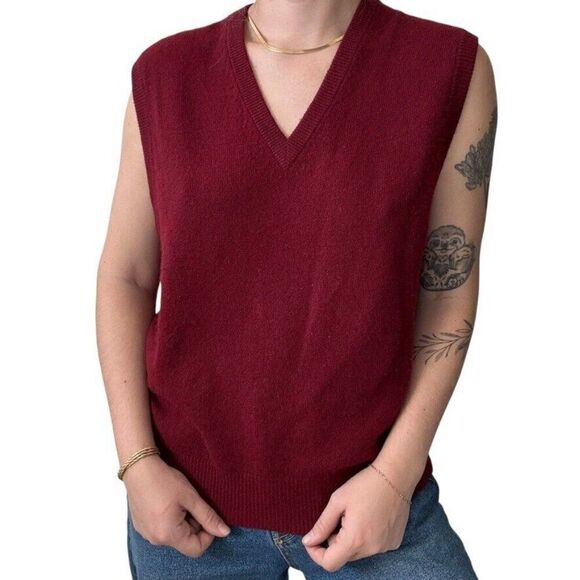 Vintage Lord & Taylor Red 100% Cashmere V Neck Sweater Vest 2 Ply Sz M - Picture 6 of 6